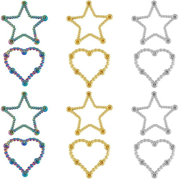 12Pcs 6 Styles 304 Stainless Steel Linking Ring Star/Heart Rhinestone Settings Frames Connectors Fit for 1.5mm Rhinestone Jewelry Links for Jewelry Making