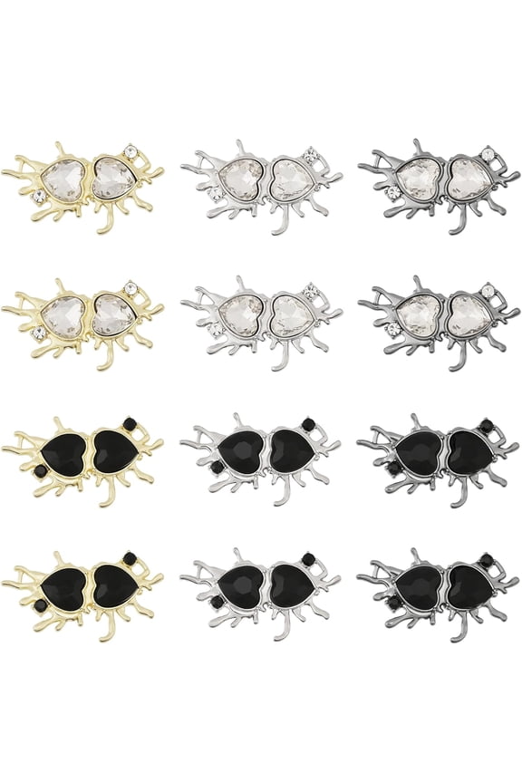 12Pcs 6 Styles Alloy Connector Charms Melting Heart Links with Glass Mixed Color 24x40x6mm Hole: 2.6x2mm and 2.6x2.8mm 2pcs/style