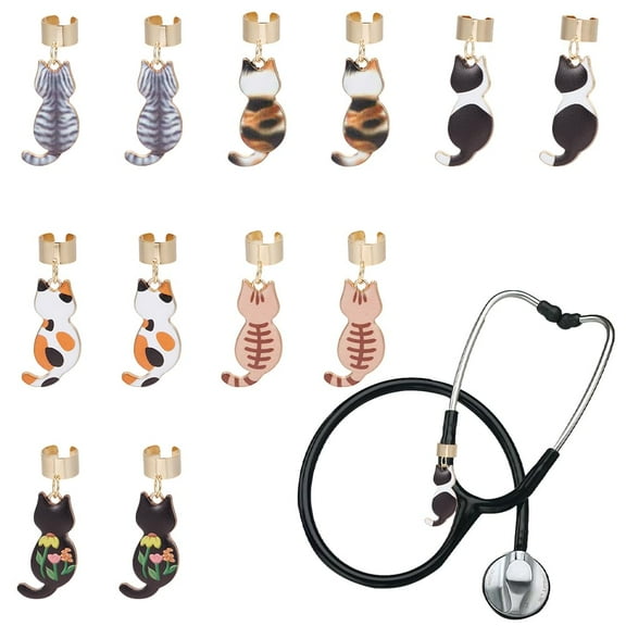 12Pcs 6 Styles Cat Stethoscope Charms 1.2 Inch Cat's Back View Stethoscopes Tag Alloy Pendant ID Name Tag Charm Stethoscope Charms Stethoscopes Accessories