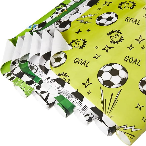 12Pcs 6 Styles Football Gift Wrap Roll Soccer Wrapping Paper Folded Flat White Black Sports Soccer Ball Print Art Paper for Theme Birthday Party Season Games Gift Crafts 20 x 27 inch Colorful