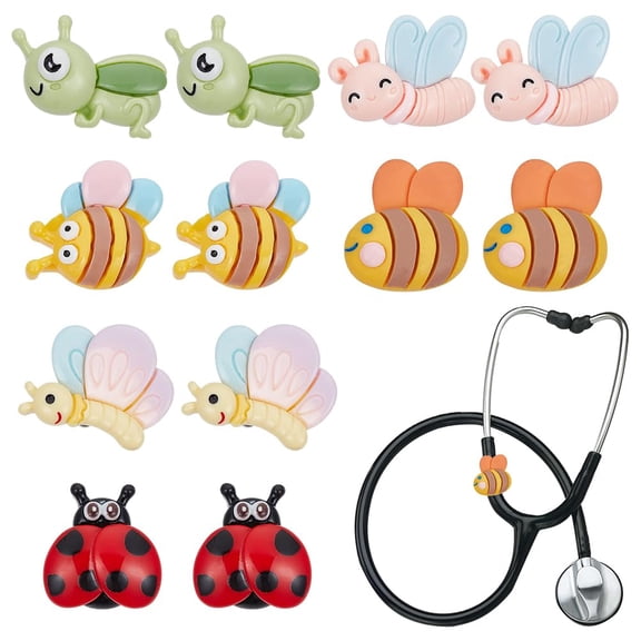 12Pcs 6 Styles Insect Stethoscope Charms 0.9 Inch Butterfly and Bee Resin Stethoscopes Pendant Stethoscope ID Name Tag Charms Stethoscopes Accessories for DIY Doctor Nurse Medical Assistant