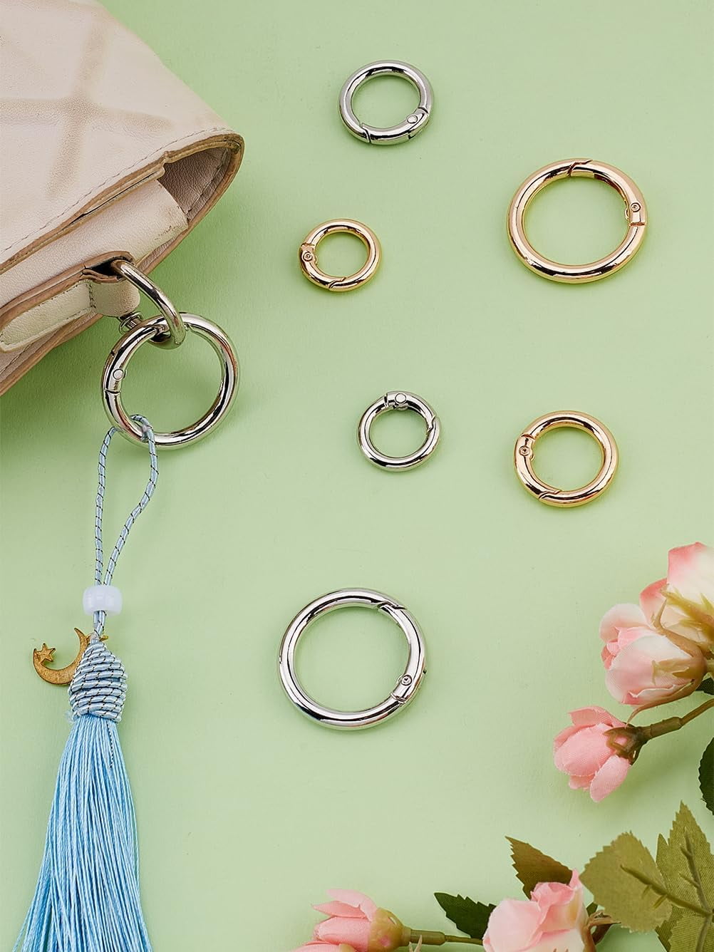Spring Snap Key Ring 12Pcs 6 Styles Metal Spring O Circle Locking Snap Spring Gate Rings ...