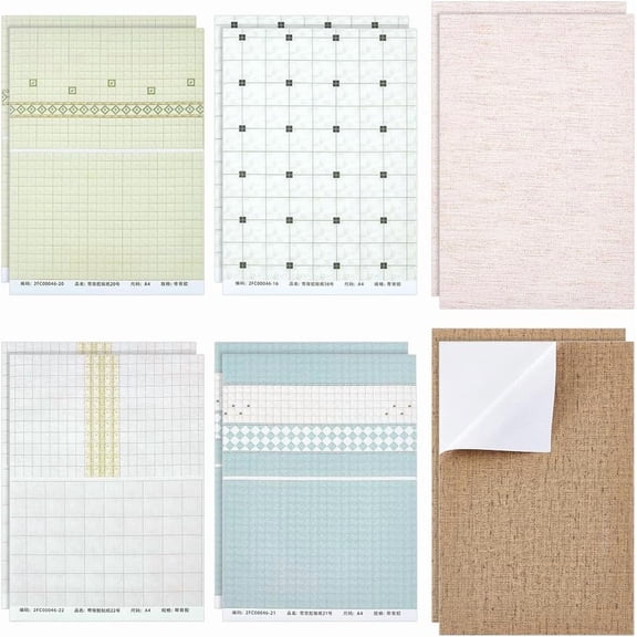 12Pcs 6 Styles Paper Wall Stickers Self Adhesive Floor Tiles Colorful 1:12 Scale Minihouse Floor Tiles Wallpaper Decoration