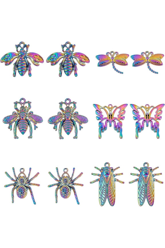 12Pcs 6 Styles Plated Alloy Pendants Rainbow Color 2pcs/style