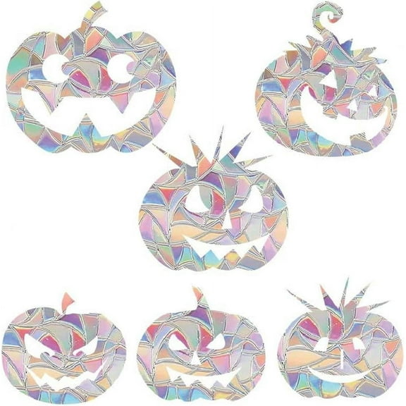 12Pcs 6 Styles Pumpkin Window Clings Rainbow Windows Decals Anti-Collision Static Decal Sun Catcher Alert Stickers Reusable Non Adhesive Prismatic 3D Film for Bird Strikes Decor diy