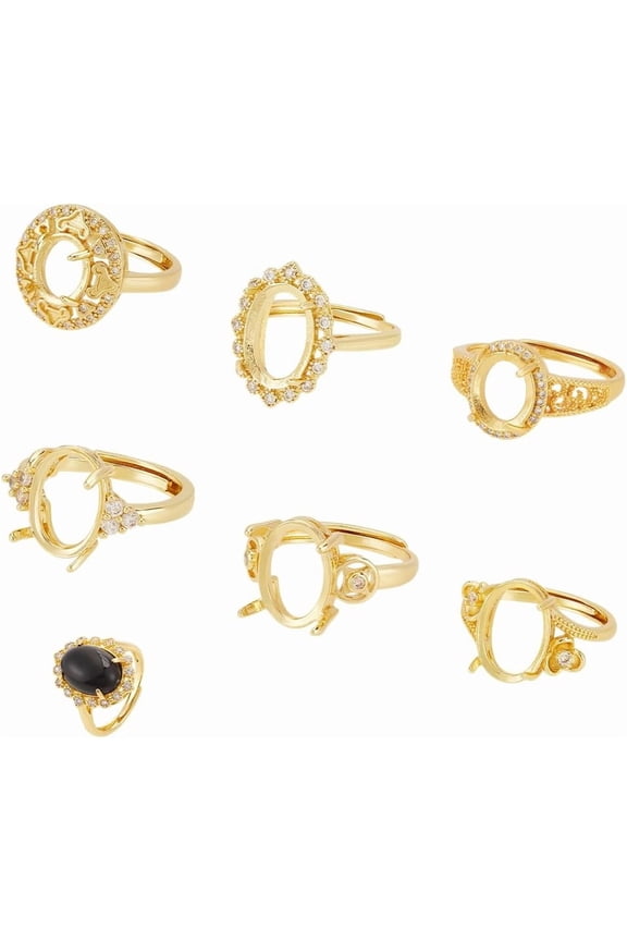 12Pcs 6 Styles Rack Plating Brass Micro Pave Cubic Zirconia Adjustable Ring Components 4 Claw Prong Ring Settings Long-Lasting Plated Golden Tray: 7~12x6~8mm Inner Diameter: 18~19mm 2pcs/style