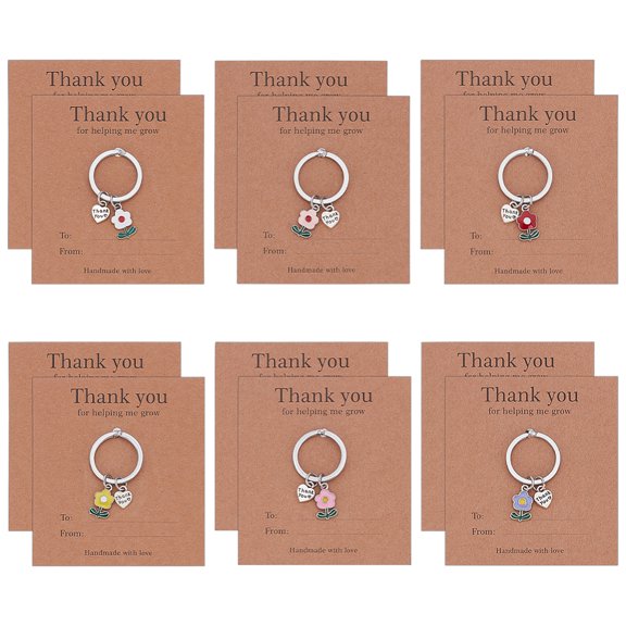 12Pcs 6 Styles Zinc Alloy Enamel Keychains with Paper Card Flower Platinum Mixed Color 49mm 2pcs/style for DIY