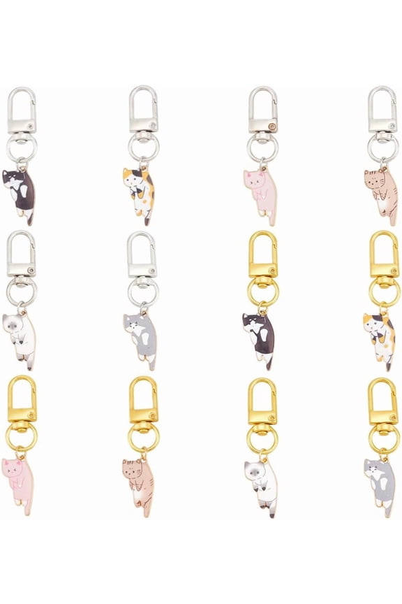 12Pcs 6 Styles Zipper Pull Charms Cat Replacement Metal Zipper Alloy Enamel Zipper Puller Replacement Zipper Sliders Garment Accessories for DIY Clothing Coats Making Purse Craftings