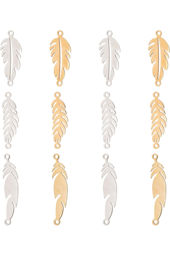 12Pcs 6 Tibetan Style Stainless Steel Feather Connectors Bird Plumage Link Dream Catcher Feather Connectors