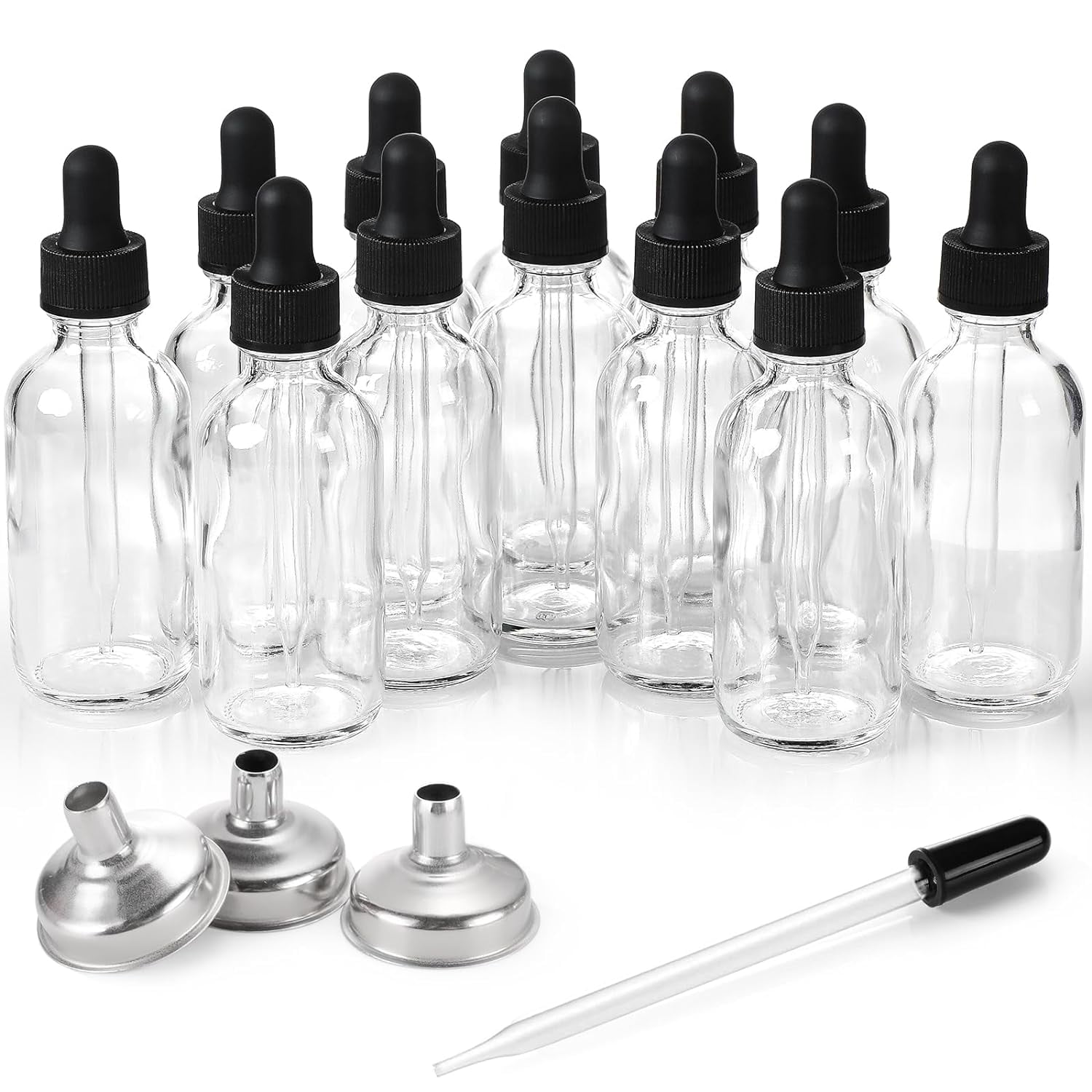 12Pcs 60ml Clear Glass Eye Dropper Bottles with Funnels Pipette Labels Set