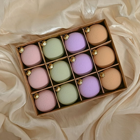 12Pcs 6cm Textured Christmas Ball Ornaments Set, Pastel Color Hanging Decor, Festive Baubles for Indoor Xmas Tree & Home Decoration