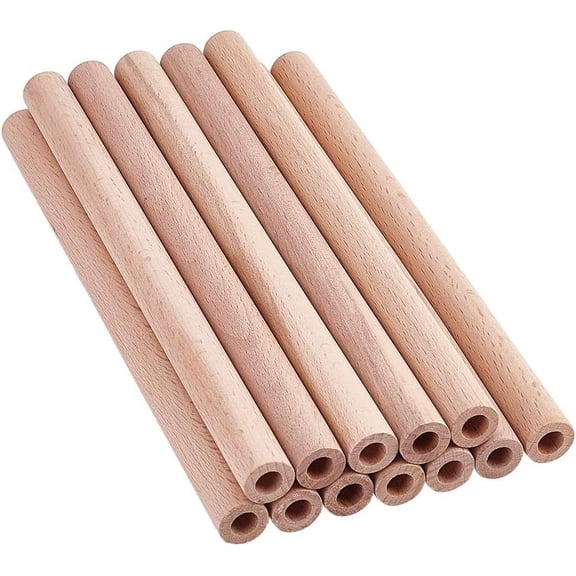 12Pcs 7.9x0.6 Inch Hollow Wood Sticks Round Wooden Dowel Rod with 0.3 Inch Hole Unfinished Beech Wood Rods Natural Wood Round Rods DIY