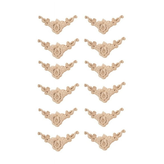 12Pcs 8 x 8cm Wood Carved Corner Onlay Applique Door Cabinet Rose Unpainted European Style,12 x Woodcarving Decal Corner,Wood Color