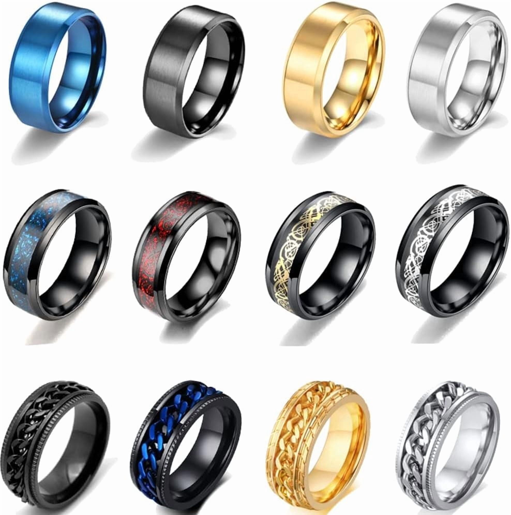 Chain Ring Set 12Pcs 8mm Stainless Steel Fidget Band Chain Spinner Rings for Men Women ...