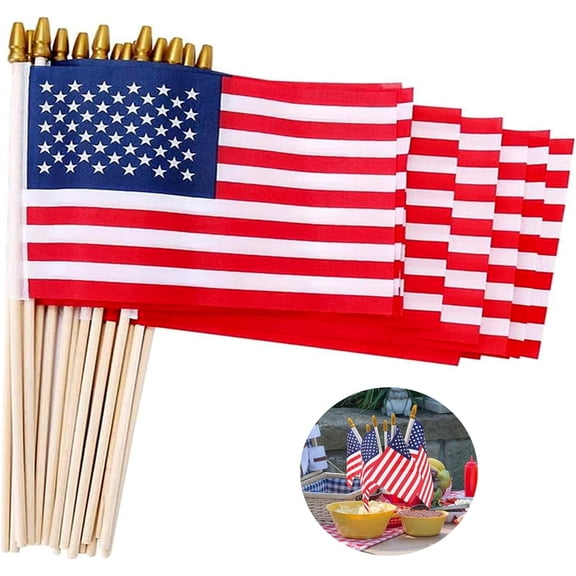 12Pcs 8x12 Inch Small American Flags on Stick, US Wood Stick Flags with Kid-safe Spear Top, American Flags for Outside 8x12″ Memorial Day, 4th of July Independence Day Decorations Veterans Parades