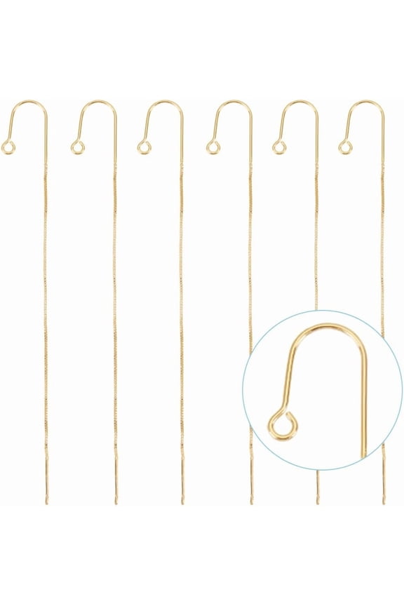 12Pcs 93mm Ear Threads 18K Gold Plated Tassel Threader Earrings with 925 Sterling Silver Pins and Loop U-Shaped Drop Earring Threader Findings Long Chain for DIY Jewelry Making for DIY