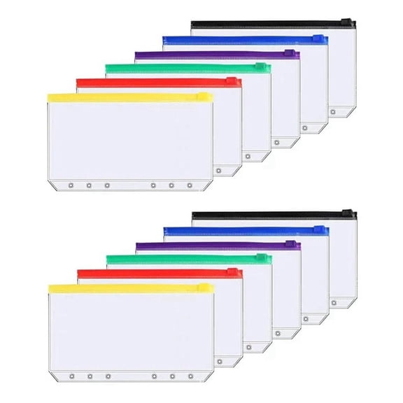 12Pcs A6 6-Hole Binder Pocket Waterproof PVC Budget Envelopes
