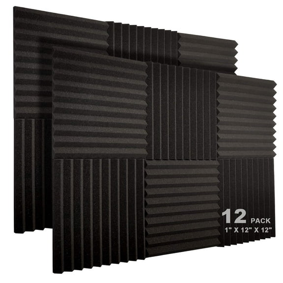 12Pcs Acoustic Foam Panels, 2.5cm X 30.cm X 30.cm Sound Proof Foam Panels for Walls, Fast Noise Absorption for Home, Studio - Carbon Black