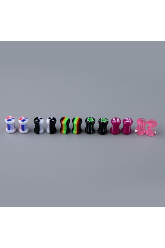 12Pcs Acrylic Ear Tunnels Double Gauge Expander Piercings 5mm