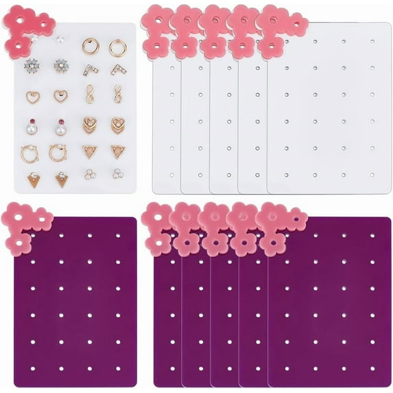 12Pcs Acrylic Earring Display Card Portable Acrylic Earring Organizer with 24 Holes Stud Earrings Storage Holder Flower Jewelry Show Rack for DIY Travel Home Earrings Jewelry Supplies