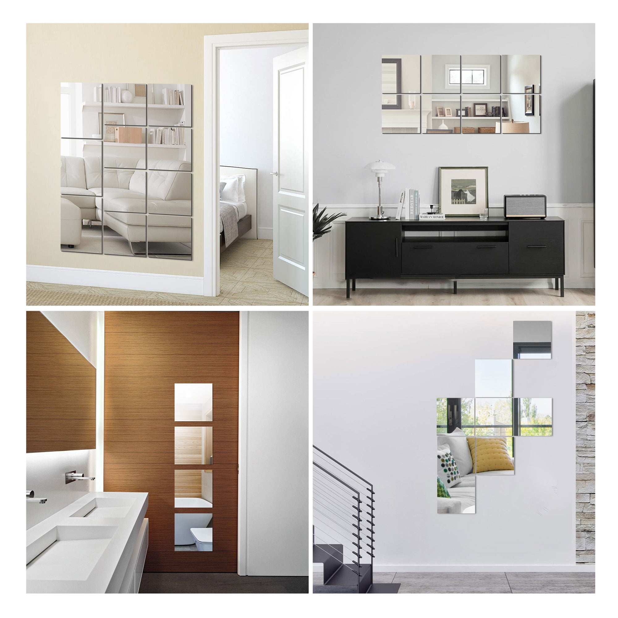 12Pcs Acrylic Flexible Mirror Sheets, Self Adhesive Mirror Tiles