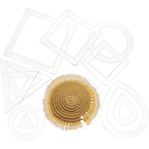 12Pcs Acrylic Macrame Trimmer Transparent Macrame Coaster Tool Fringe Trimming Cutting Guide Tool Round Ring Square Triangle Teardrop for Making Coasters Macrame Tassel DIY