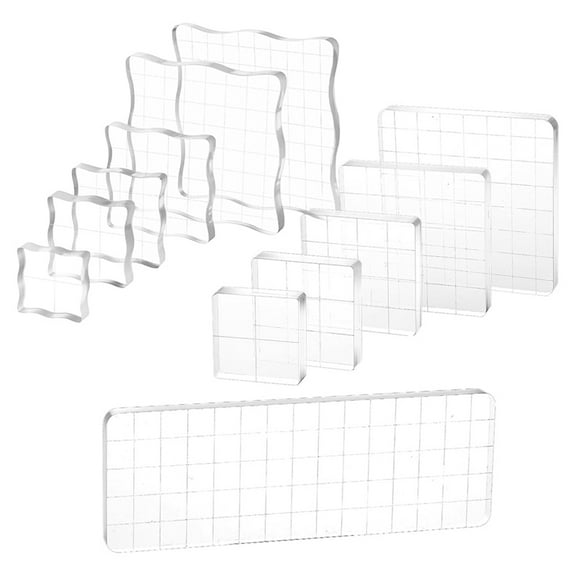 12Pcs Acrylic Stamp Block Clear Stamping Blocks Tools Set Assorted Sizes Stamp Blocks with Grid Lines for Crafts