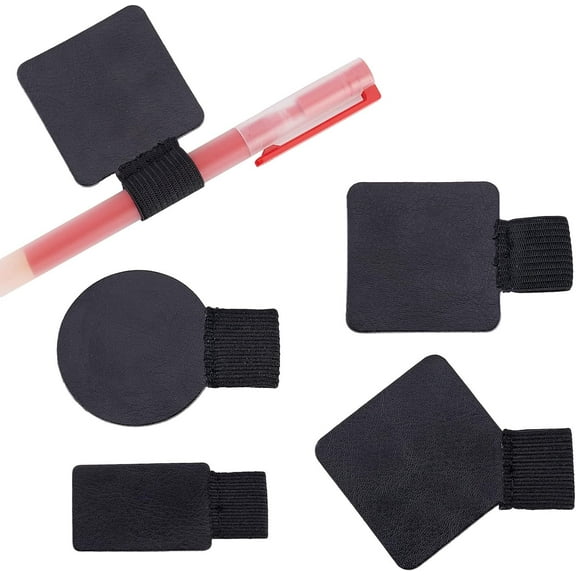 12Pcs Adhesive Pen Loop Holder 4Styles Pencil Elastic Loop Imitation Leather Pencil Elastic Band Loop Designed