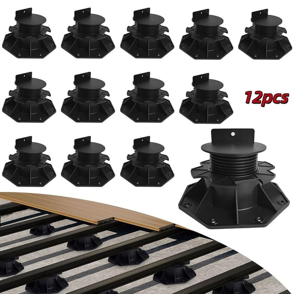 12Pcs-Adjustable Deck Support Pedestal, Plastic Adjustable Deck Foundation Base, Height Adjustment Raising from 1-3/16" to 2-3/8