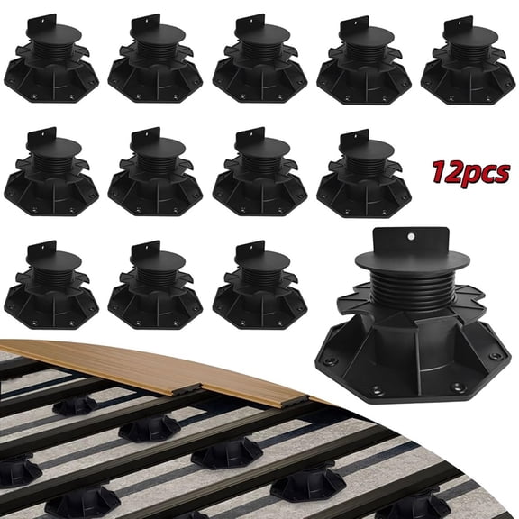 12Pcs-Adjustable Deck Support Pedestal, Plastic Adjustable Deck Foundation Base, Height Adjustment Raising from 1-3/16" to 2-3/8