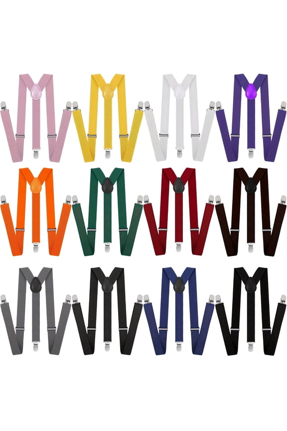 12Pcs Adjustable Elastic Suspenders for Men & Women, Y-Shaped Solid-Color Suspenders with Durable Metal Clips, Comfortable, Adjustable, Versatile for Work, Daily Wear, Gift for Valentine's Day