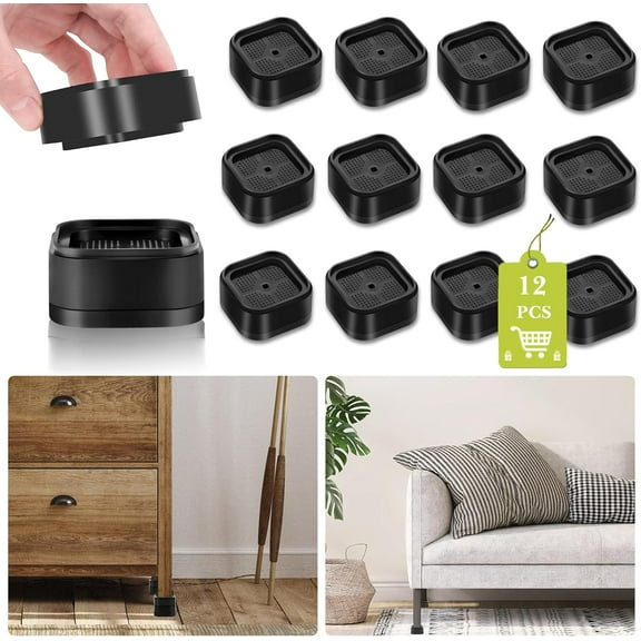 12Pcs Adjustable Furniture Risers 1 2 3 Inch Stackable Black