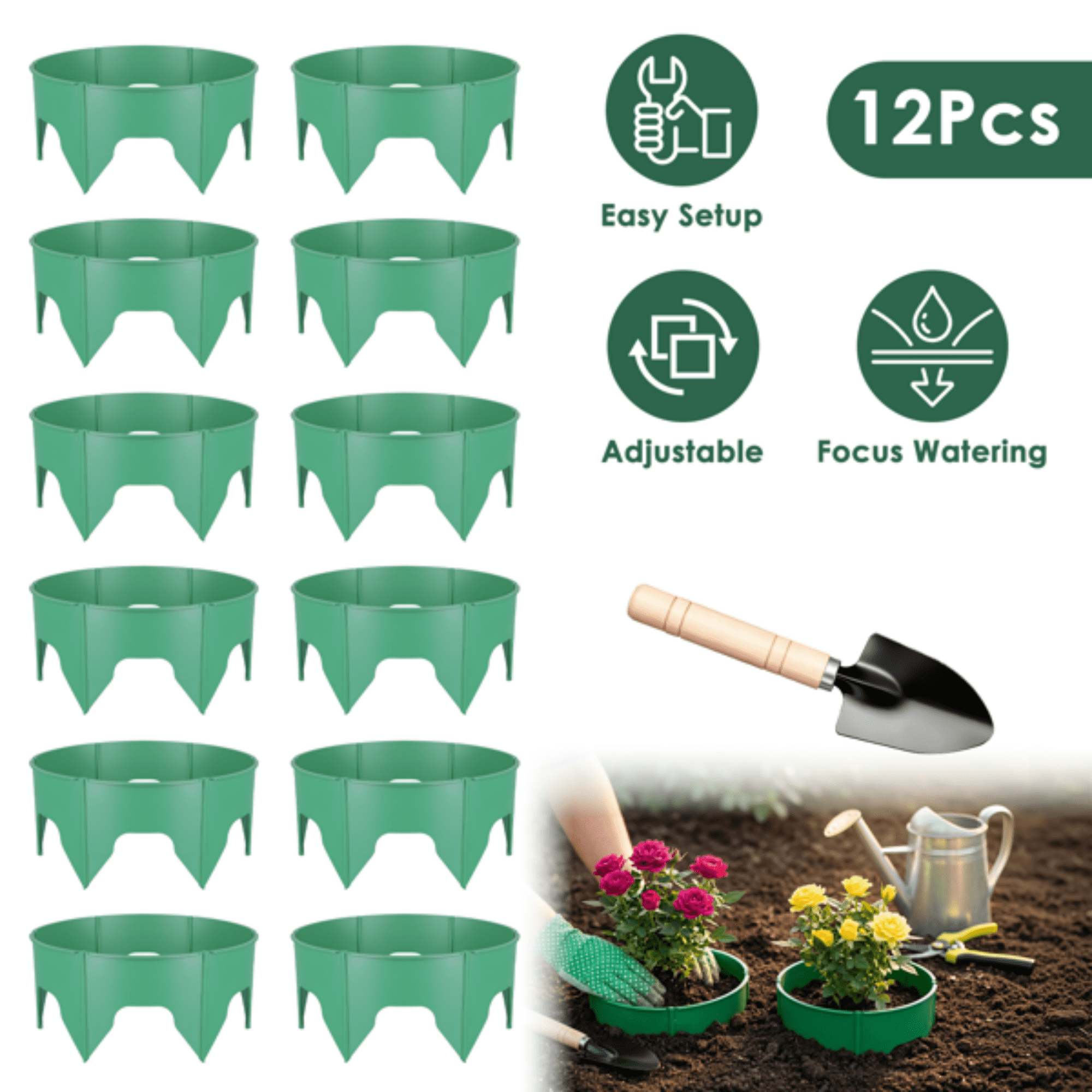 12Pcs Adjustable Interlocking Plant Grow Rings, PP Plastic Plant Guard with Snap‑Together Panels, Garden Plant Border for Vegetables, Flowers, Shrubs & Young Trees