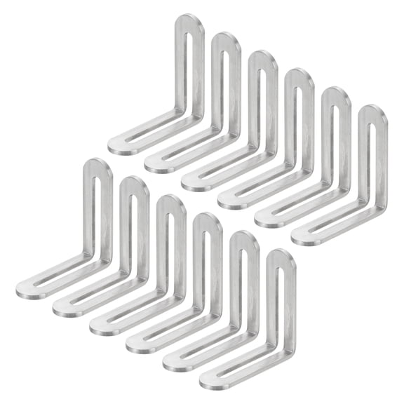12Pcs Adjustable L-Shape Corner Brace with Slot, 2.28 x 2.28 Inch Stainless Steel Slotted Right Angle Corner Bracket for Wooden Furniture Cabinet, Silver
