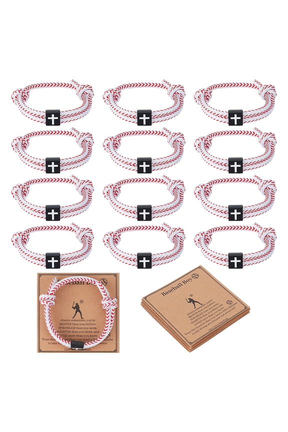 12Pcs Adjustable Sport Bracelets Baseball Soccer Volleyball Gifts Rope Bracelets Team Gift DIY with Charm Card Bracelet Nylon Cord String Bracelet