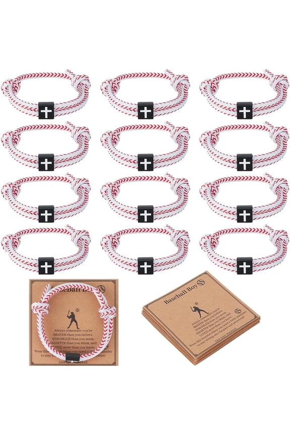 12Pcs Adjustable Sport Bracelets Baseball Soccer Volleyball Gifts Rope Bracelets Team Gift with Charm Card Charm Bracelet Nylon Cord String Bracelet