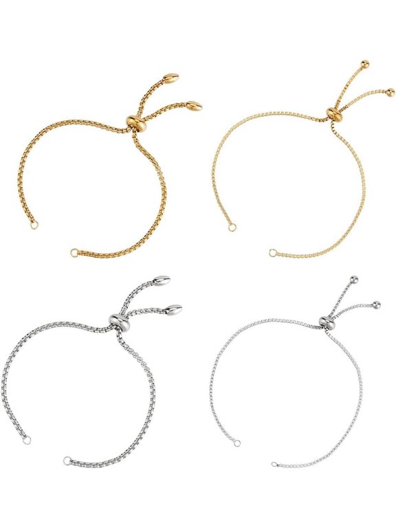 12Pcs Adjustable Stainless Steel Slider Bracelets Making Bolo Bracelets with Beads Golden Stainless Steel Color Single Chain Length: 4-3/8~4-3/4 inch