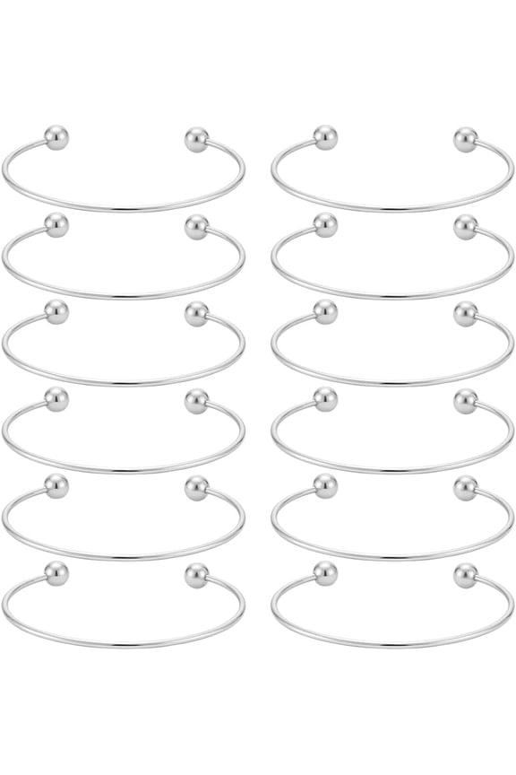 12Pcs Adjustable Wire Blank Bracelet Stainless Steel Torque Bangles Cuff Bangles with Soldered Round Beads Blank Bracelet for Crafting DIY Jewelry Making DIY