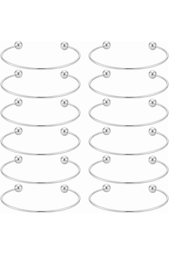 12Pcs Adjustable Wire Blank Bracelet Stainless Steel Torque Bangles Cuff Bangles with Soldered Round Beads Blank Bracelet for Crafting DIY Jewelry Making Metal Stainless Steel Color