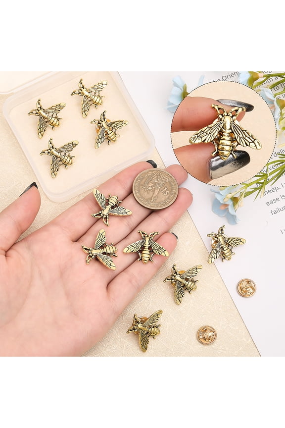 12Pcs Alloy Bees Lapel Pin Badge for Backpack Clothes Golden 20x26x3mm Pin: 1mm