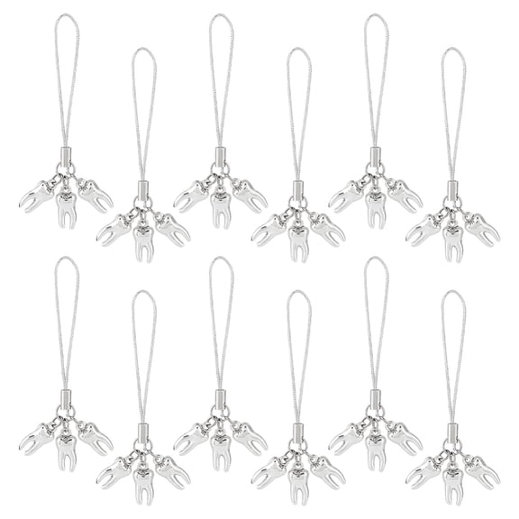 12Pcs Alloy Teeth Mobile Straps Platinum 75mm DIY
