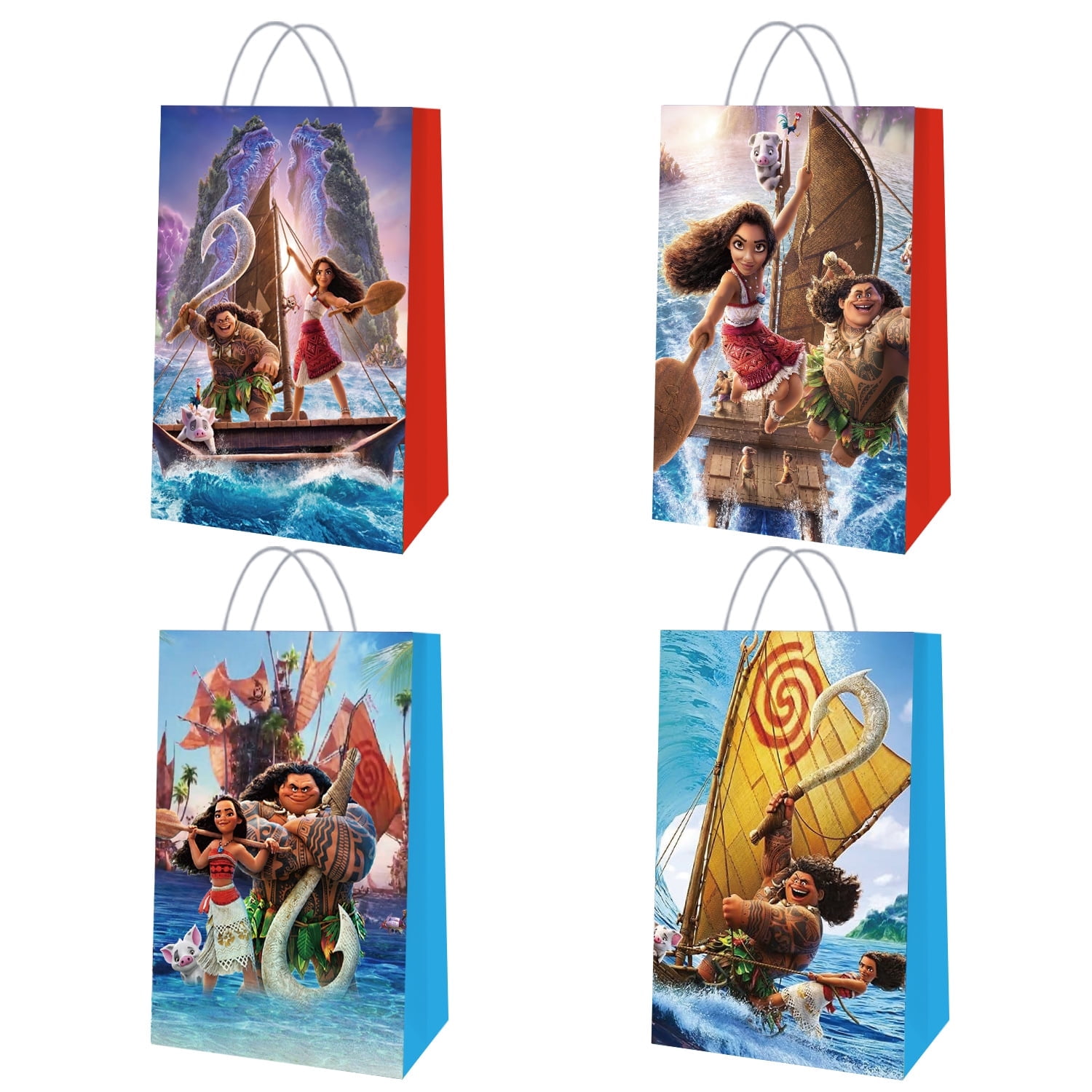12Pcs Anime Party Favor Candy Bags for Moana Themed Birthday Supplies Decor,Kids Birthday Game Party Kraft Paper Goodie Gift Bag Decorations