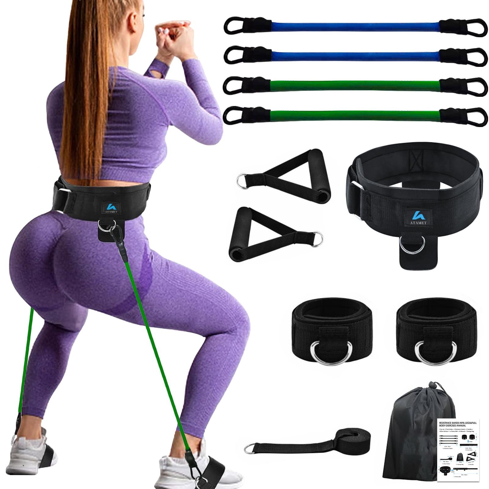 GYMSQUAD™ - Pack of 3 FITNESS RESISTANCE BANDS for legs, buttocks and hips  (60 to 120 LBS)
