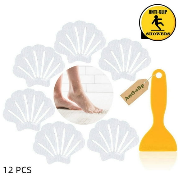 12Pcs Anti Slip Shower Stickers Safety Bathtub Strips Adhesive Decals with Premium Scraper for Bath Tub Shower Stairs,Clear