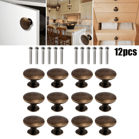 12Pcs Antique Bronze Kitchen Cabinet Knobs Handle Pulls, 30mm Vintage Round Drawer Knob Pulls for Dresser, Cupboard, Bathroom