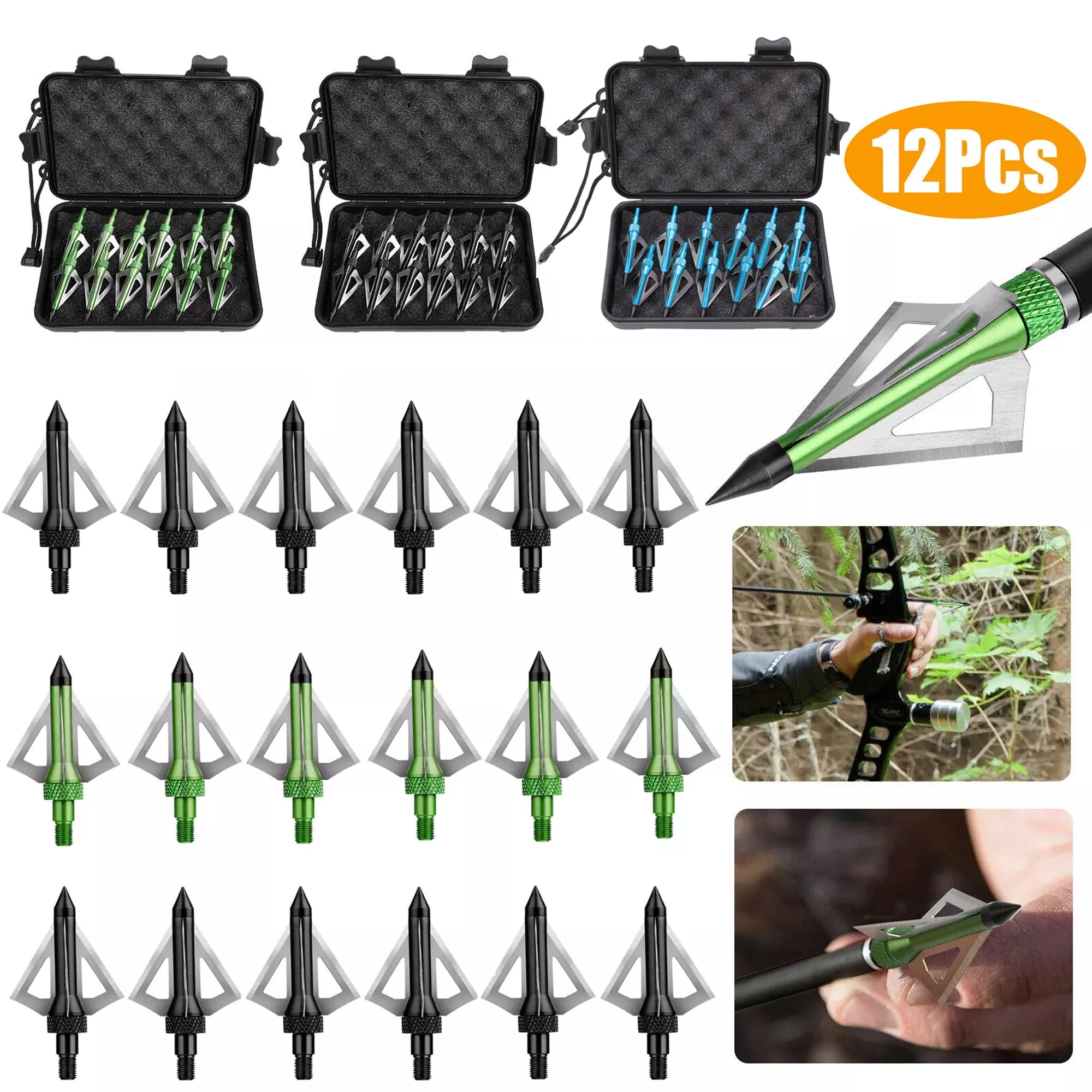 12x Pfeilspitzen 100 Grain - Broadheads Für Bogenjagd 7mm
