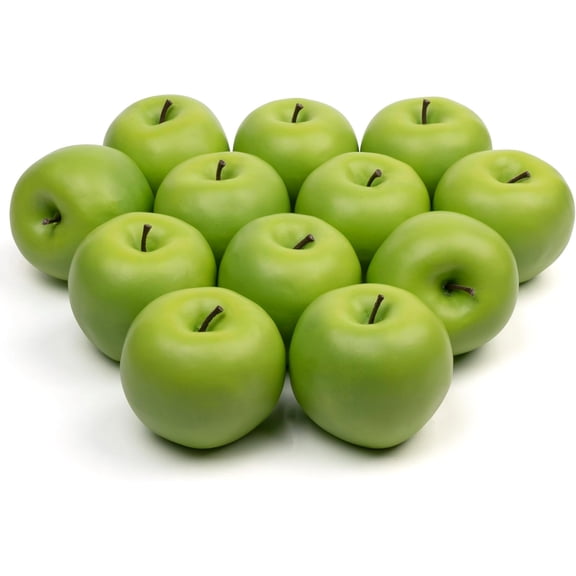 12Pcs Artificial Apples, Fake Fruit Faux Apples for Home Kitchen Table Fruit Bowl Decor, Holiday Decorations, Photography Props (Green)