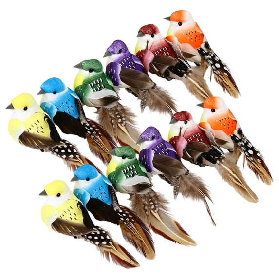 12Pcs Artificial Bird Clip Ornaments, Mini Bird Figurine Clips, Decorative Branch Bird Clips, Fake Bird Craft Decorations, Clip On Bird Ornament Set for Floral Wreath Garden Wedding Home DIY Decor