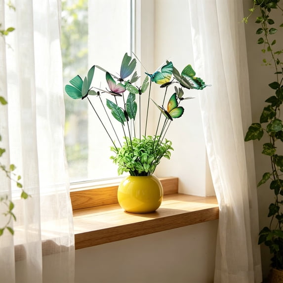 12Pcs Artificial Butterfly Flower Stake Picks, Multicolor Simulation Butterfly Floral Arrangement Inserts, Garden Butterfly Decor Stems, DIY Vase Bouquet Butterfly Ornament Sticks for Decoration