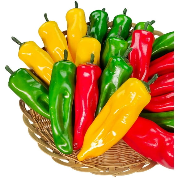 12Pcs Artificial Chili Fake Pepper Colorful Chili for Decoration Faux Vegetables Photo Props Home Kitchen Decoration Children Teaching Props(Red+Yellow+Green)